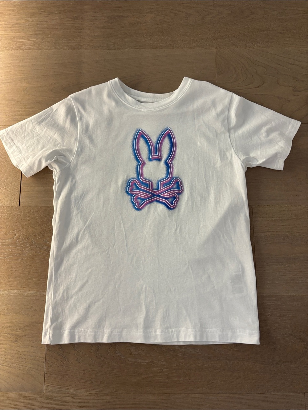 Psycho Bunny White Tee with Blue and Pink Bunny Logo